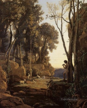 Paisaje sol poniente también conocido como El Pastorcito Jean Baptiste Camille Corot bosque Pinturas al óleo